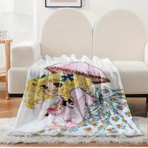 Candy Candy Anime Blanket  Soft Hypoallergenic Polyester with Charming Floral Pattern Perfect for Naps Camping  Travel  Ideal Holiday Gift for All Seasons