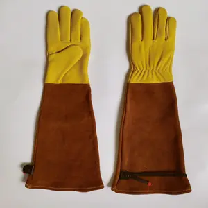 Sheepskin Leather Long Labor Protection Gloves with Elastic Buckle - Anti-Thorn, Anti-Cut, Multiple Sizes Available, Ideal for Gardening, Beekeeping