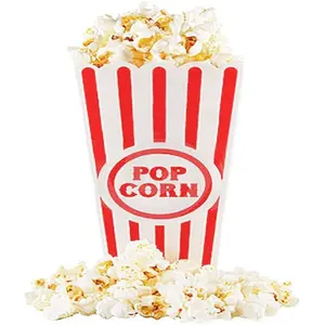 2pcs Classic Red & White Striped Classic Popcorn Containers for Movie Night - 7.8 inch Tall x 3.8 inch Square - Durable, Reusable Movie Night Essentials, Novelty Place
