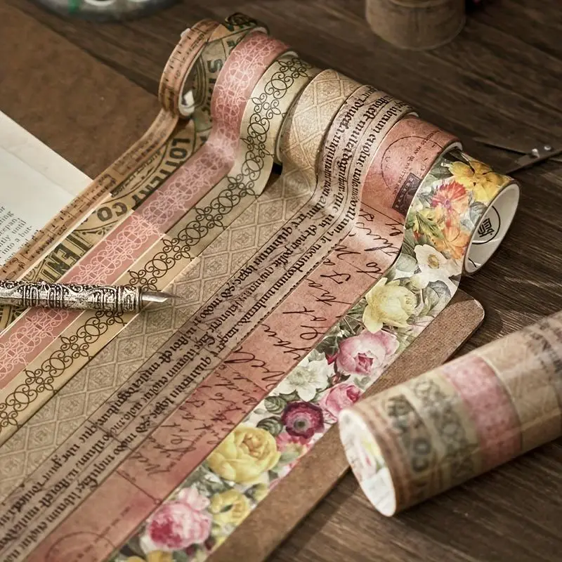 Vintage Washi Tape Set, 8pcs/set Random Color Retro Decorative Sticker, Scrapbooking Tape For DIY Scrapbook Craft