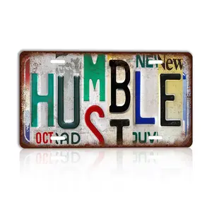 Vintage Humble Hustle License plate Wall Decor Inspirational Metal Sign Tin Signs for Bar Home Bedroom Garage plate-HUMBLE