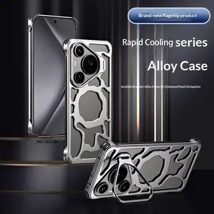 Huawei Mate 60, 70, 80 Pro MAX, RS, Pura 70, 80, 90 Pro Max Case, Metal Aluminum Alloy Rapid Heat Dissipation Hollow Magnetized Magsafe Hidden Camera Lens Protection Stand Phone Case Drop Protection Cover