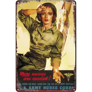 Easter Decor Tin Sign Army Nurse WWII Corps Us War Poster - Wall Art Decor Mothers Day Metal Signs Spring Wall Decor 8x12 in