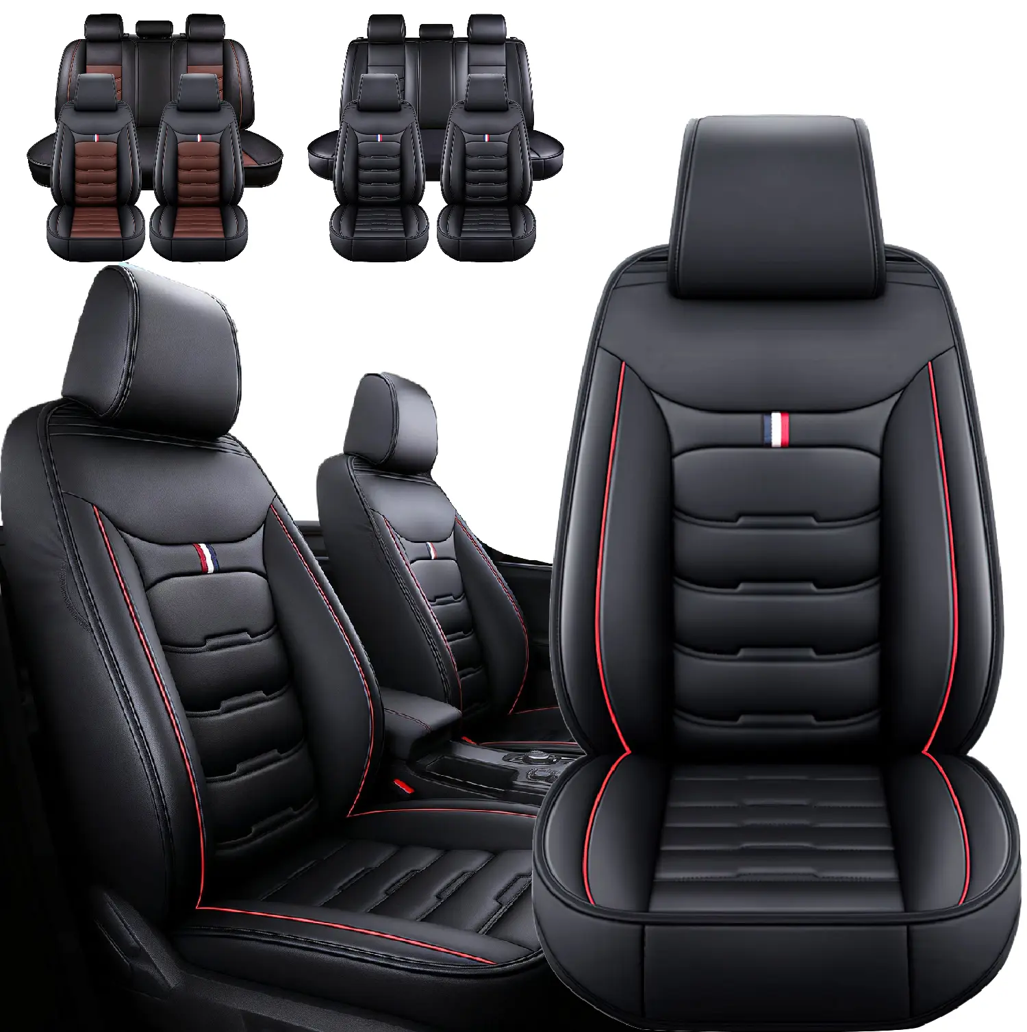 Universal Fit For Chevrolet Sonic/Equinox/Malibu/RAV4/Sonata/Elantra and Most 4 Door 2 Row 5 Seats Car Seat Covers Front Rear Full Set Protectors,Leather Seat Covers Car Seat Cushion Protector Interior Decoration