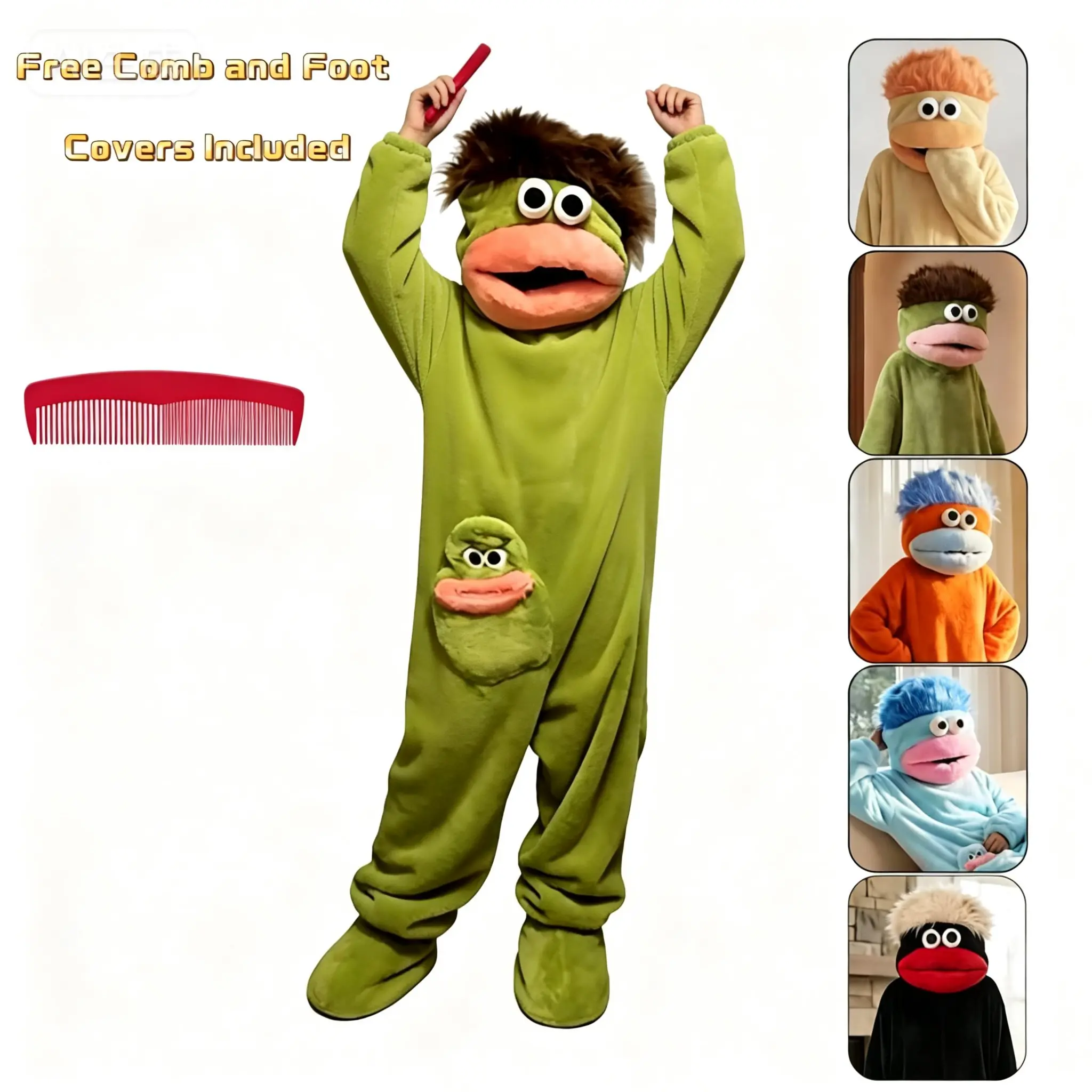 Monster Onesie Costume - Baggy, Fluffy, Long Sleeve, Ultra-Soft All-Season Fleece Nightwear with Interactive Movable Mouth, Oversized Loungewear for Halloween Cosplay, Pajama Party Gifts