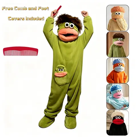 Monster Onesie Costume - Baggy, Fluffy, Long Sleeve, Ultra-Soft All-Season Fleece Nightwear with Interactive Movable Mouth, Oversized Loungewear for Halloween Cosplay, Pajama Party Gifts