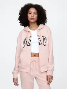 Women Relaxed Gap Logo Zip Hoodie - Misty Pink Rose