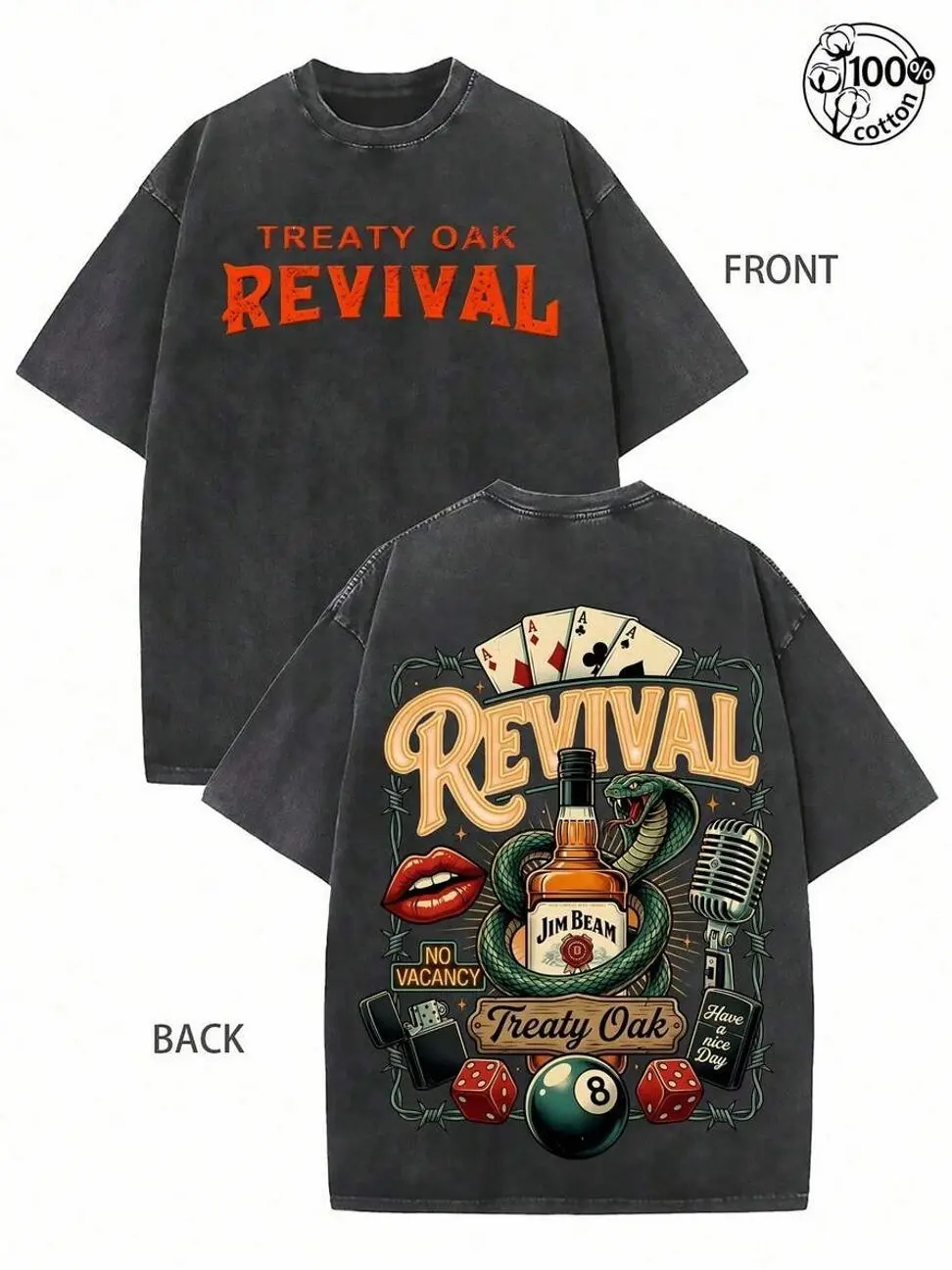 Treaty Oak Revival “Revival” Graphic T-Shirt – Retro Washed Cotton Tee, American Entertainment & Western Collage Print, Oversized Streetwear Short Sleeve Unisex Gift Z4E