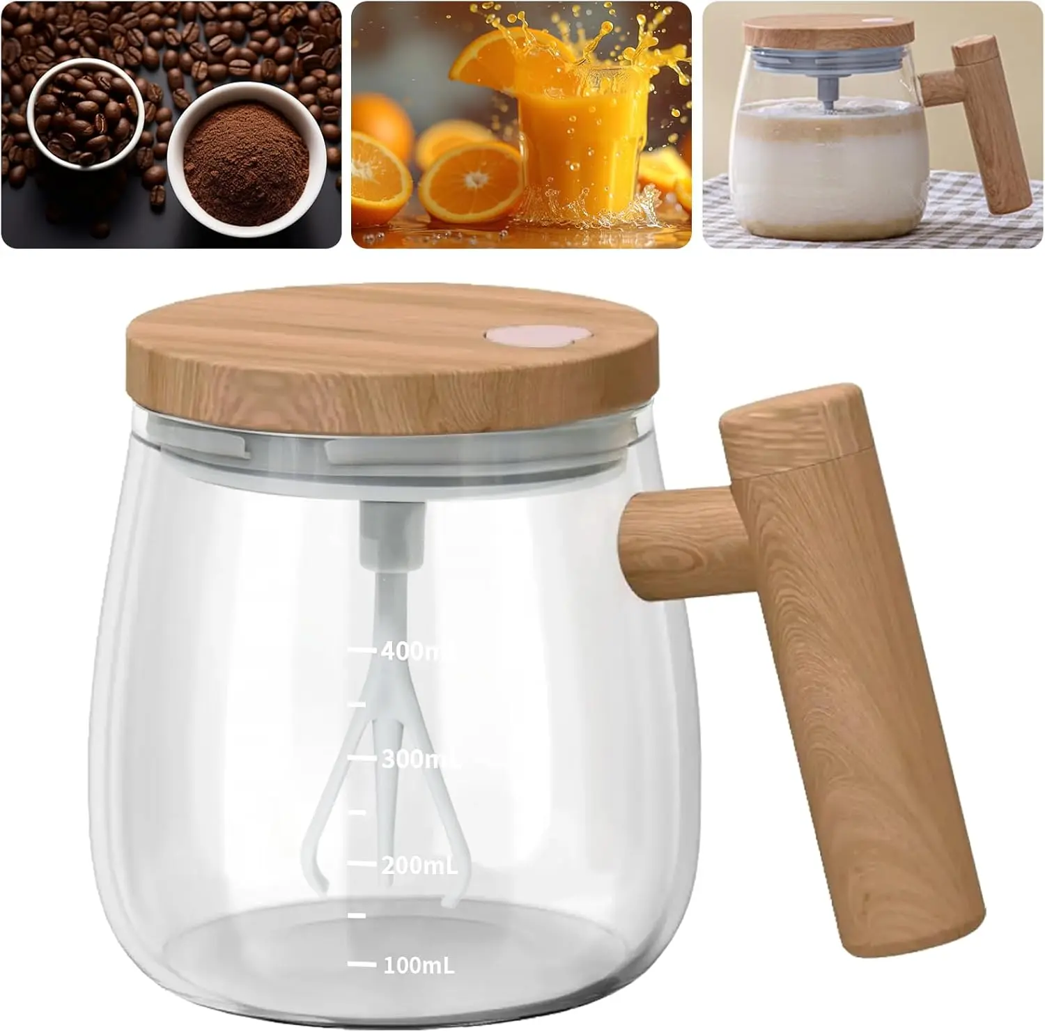 Self Stirring Electric Mixing Mug with Lid & Handle - High-Speed 400ml Lightweight Cup for Coffee, Milk, Protein Powder - Perfect for Home & Office Use VDHU