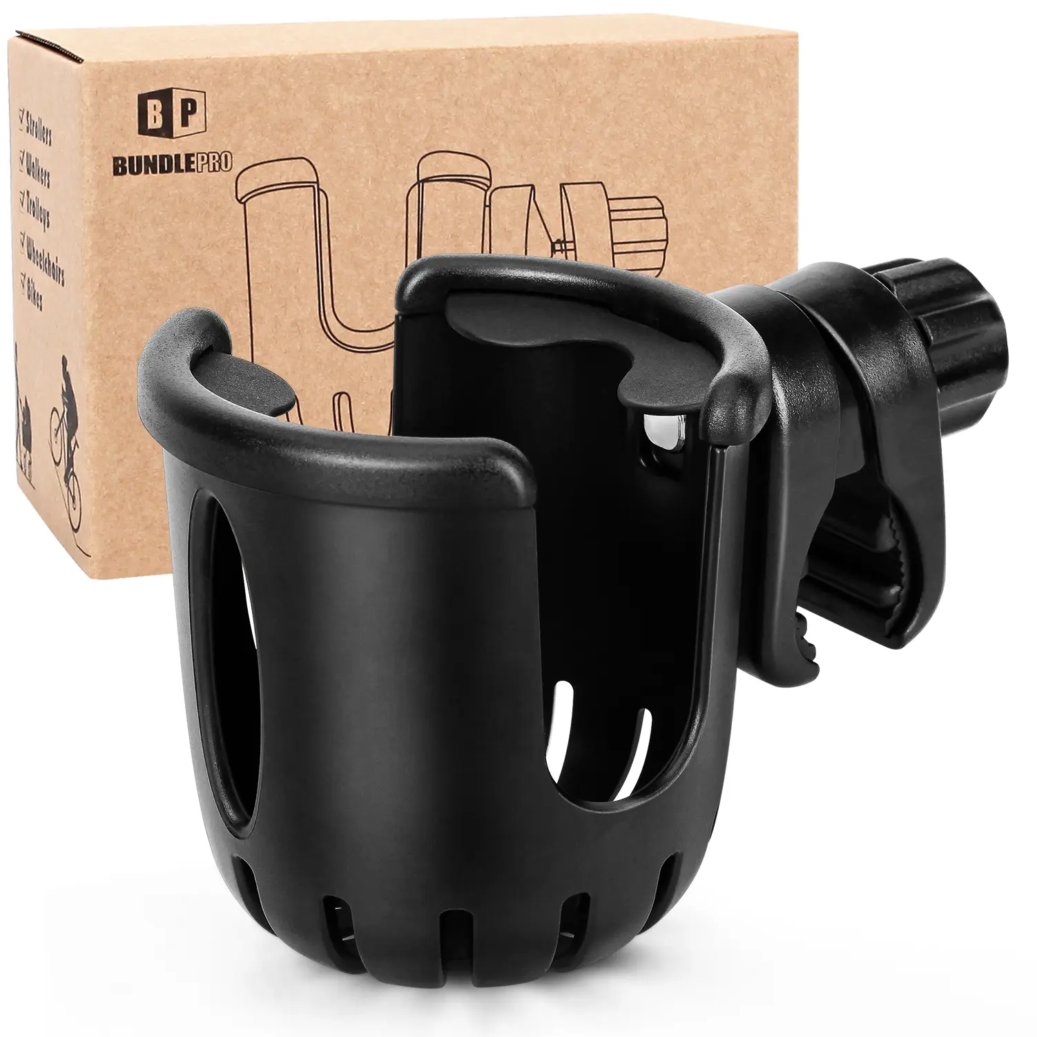 Universal Cup Holder Stroller Drink Holder for Bikes, Trolleys or Walkers, Fits Most Cups