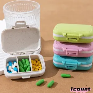 Mini Portable Three-Compartment Medicine Box, Wheat Straw Material, Sealed Moisture-Proof Pill Case for Travel & Business Trips