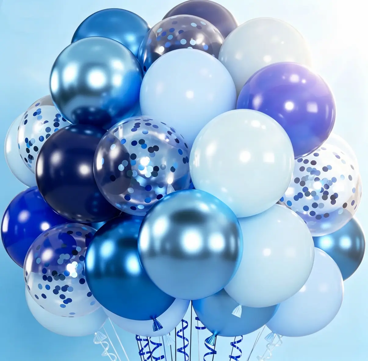 100pcs 12in Latex Blue Balloon Kit - Metallic Royal Navy, Pearl, Blue Confetti Styles with 66ft Ribbons for Christmas, Mother's Day Indoor Recreation Decorations & Balloon Arch Supplies, Birthday, Party