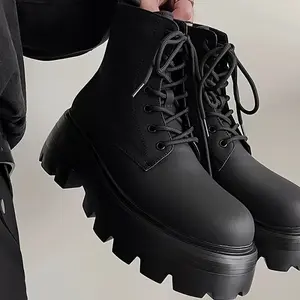 Casual Trainers Men's Trendy Solid High Top Boots with Side Zipper, Comfy Non Slip Casual Shoes for Men's Outdoor Activities
