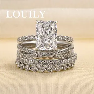 Louily Jewelry 2.0CT Radiant Cut  Engagement Ring Set for Women,5A Cubic Zirconia CZ Sterling Silver Promise Ring, Eternity Band Promise Wedding Ring Set