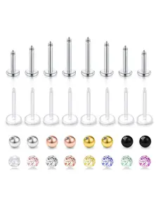 16pcs/set Unisex Punk Style Beaded Design Lip Studs, Stainless Steel Trendy Lip Studs & Stud Earrings, Fashionable Body Jewelry for Women & Men, Body Piercings