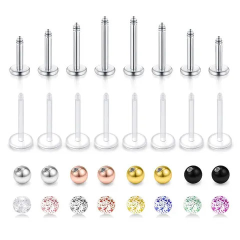 16pcs/set Unisex Punk Style Beaded Design, Stainless Steel Trendy Lip Studs & Stud Earrings, Fashionable Pierce Body Jewelry for Women & Men, Body Piercings, High Quality Jewelry