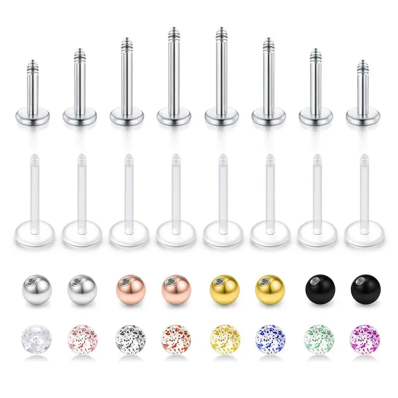 16pcs/set Unisex Punk Style Beaded Design, Stainless Steel Trendy Lip Studs & Stud Earrings, Fashionable Pierce Body Jewelry for Women & Men, Body Piercings, High Quality Jewelry