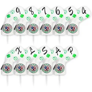 Big Teeth Golf Cover Lucky Clover Headcover Fits Iron  with Magnetic White Shamrock Head Club Protector Leather Designed for left-handed golfers
