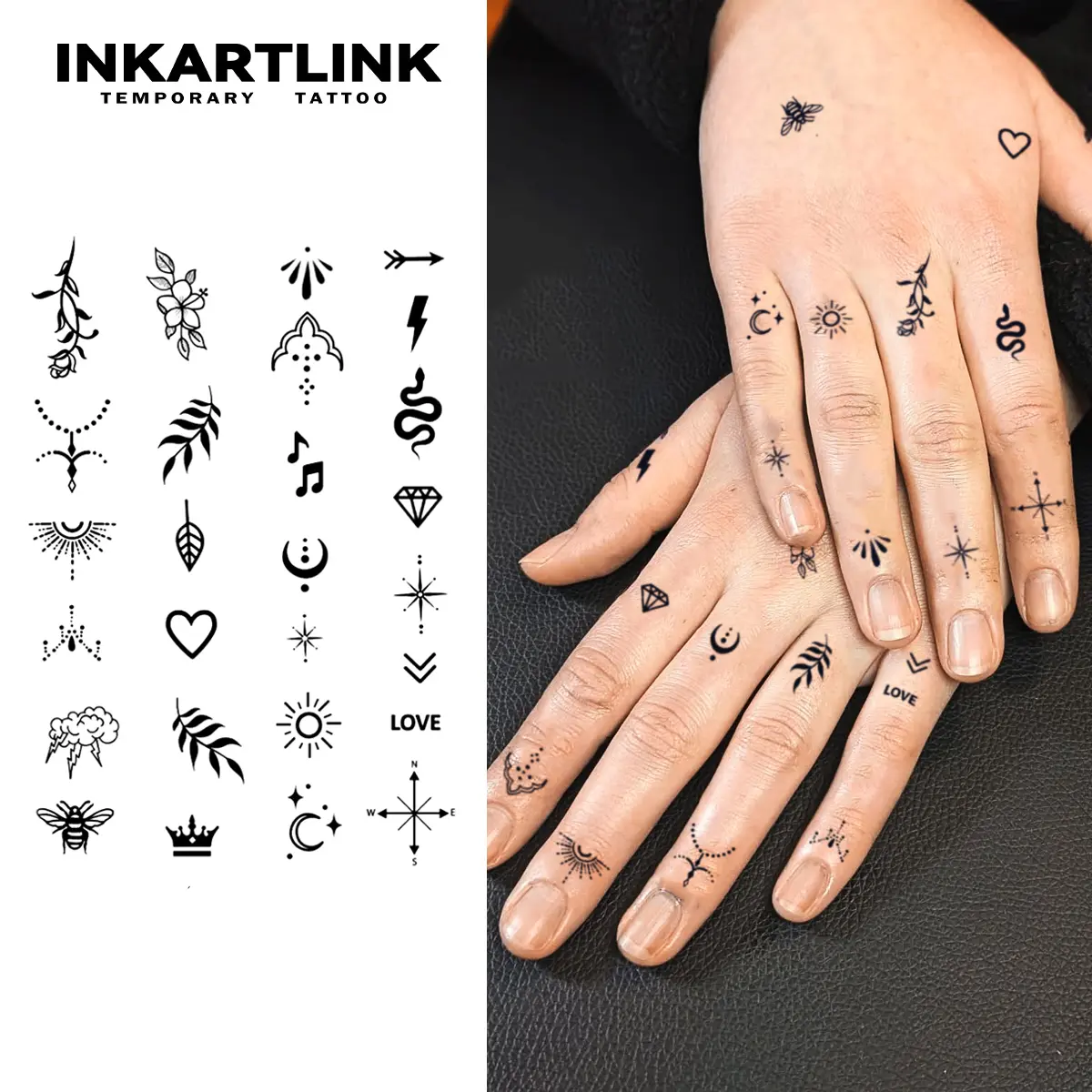 INKARTLINK Semi-Permanent Henna Temporary Sticker Tattoos (2 Sheets, Art Design), Waterproof Realistic Adults’ Body Art, 1-2 Weeks Long-Lasting, No Adhesive/Reflection, All Skin Types, Ideal for Swimming/Party
