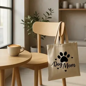 Dog Mom Tote Bag - Canvas Shopping Bag with Paw Print Design for Pet Lovers