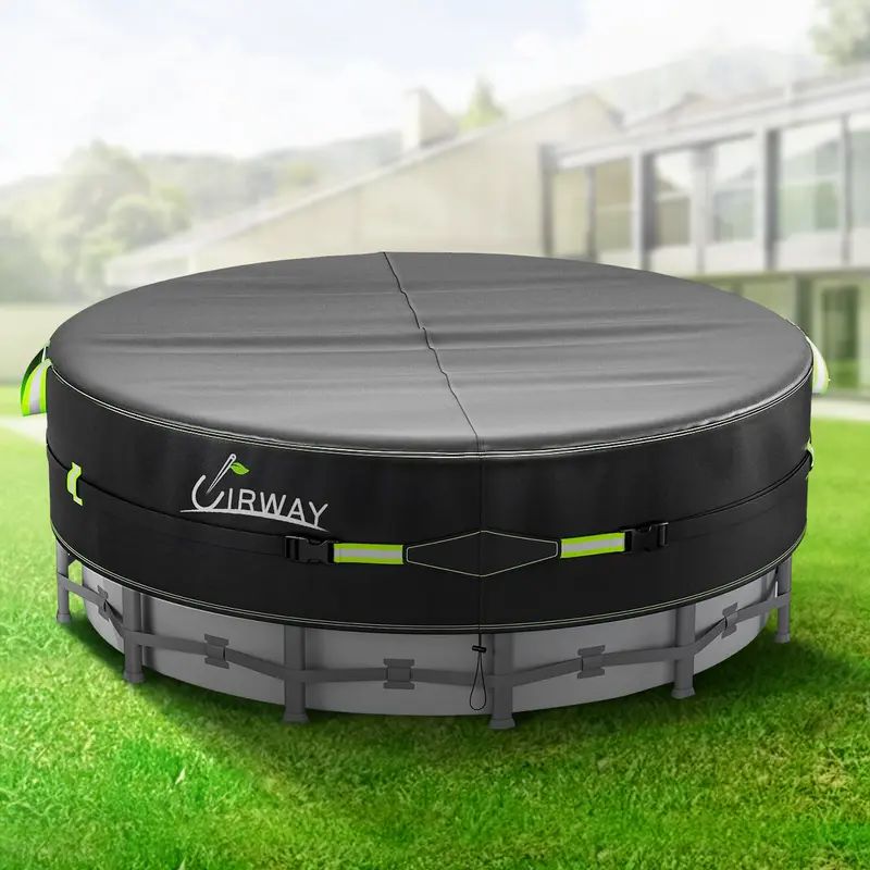 UIRWAY Round Swimmingpoolcover - UV-Resistant Solar Tarp with Full Circle Design, Reflective Strips, Buckle-Drawstring, Windproof Ropes, Glow Stakes Mark Pool Edge, Debris Shield for Above Ground & Stock Tank Pools