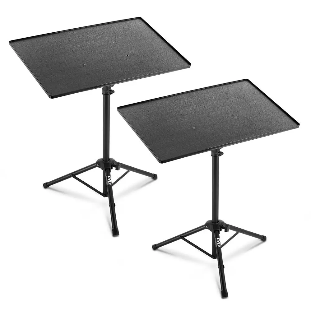Pyle 2-Pack Adjustable Laptop Desk Metal Floor Tripod Stands - 20.0''x16.0'' Tray, 28.0''-50.0'' Height/Angle Adjustable, Some Assembly Required, for Monitor, Mixers, Audio Equipment, Projector, Portable Office Use