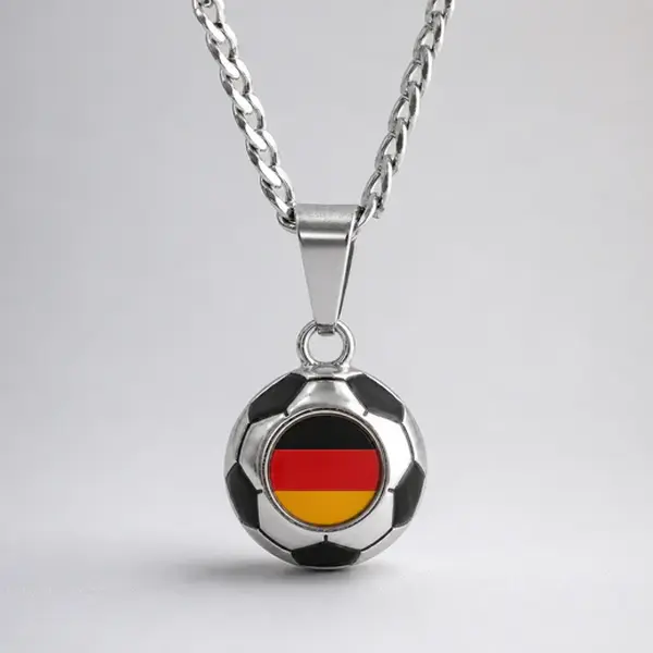Germany Soccer Necklace - Stainless Steel Soccer Ball Pendant, Soccer Fan Gift