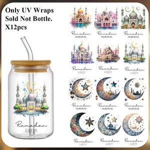 12pc Muslim Ramadan UV DTF Cup Packaging Stickers Waterproof Decorative for Mugs Cups Bottles School Supplies Art Crafts DIY Transfer Paper Easy to Apply Long-Lasting, and Reusable Transfer Stickers