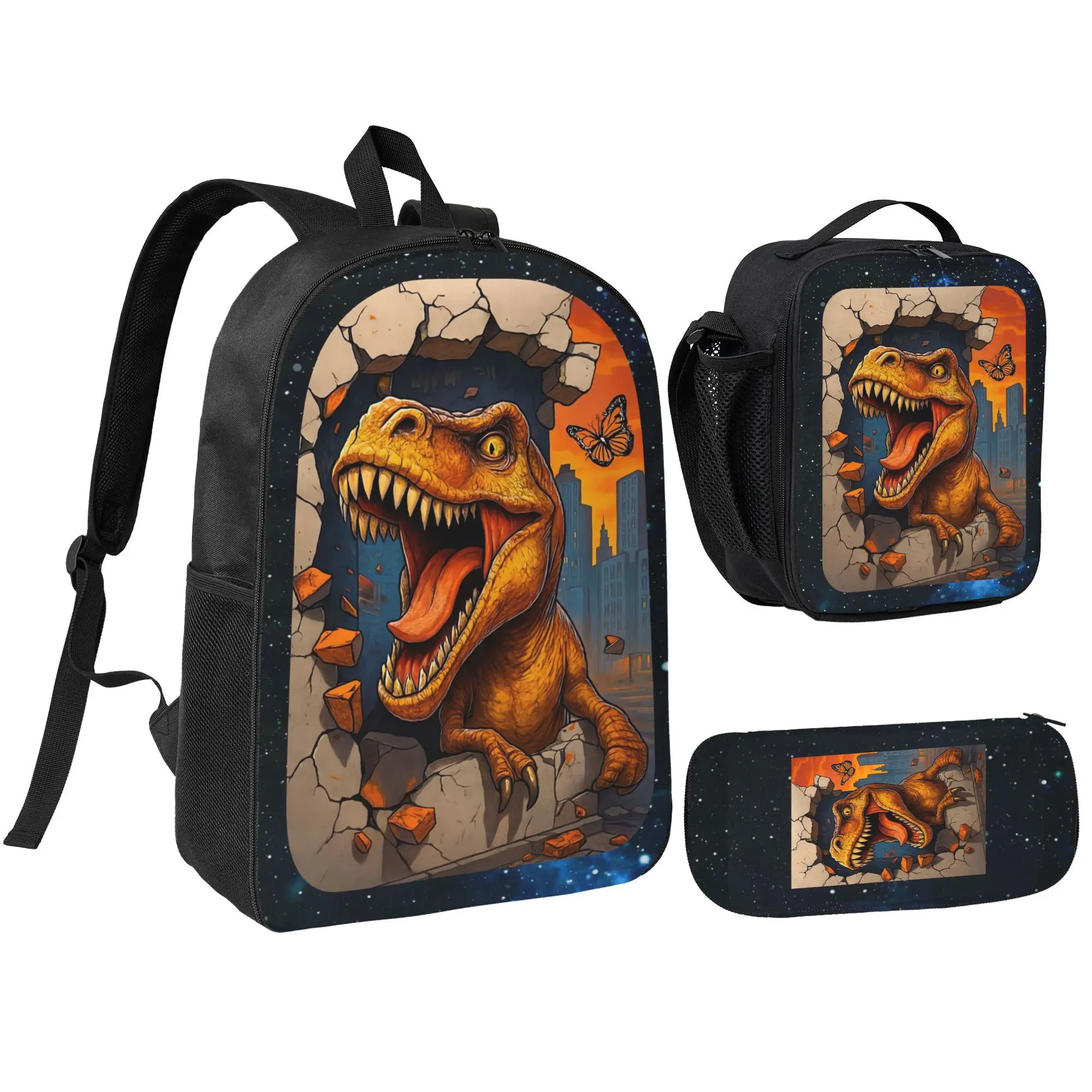 Three-Piece Set High Version High Quality Backpack Football Player Print Picture Student School Bag Suitable for Teenage Boys and Girls Wear-Resistant Lightweight Durable Student Backpack Teenage School Bag with Front Pocket
