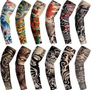 12 Pcs Tattoo Sleeves Fake Arm Sleeves Cover Realistic Soft Elasticity UV Protection for Men Women Working