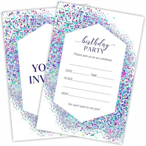 Birthday Invitation, Printing Confetti Geometric Birthday Invite Cards With Envelopes, Double-Sided Fill In Style Invites For Boys & Girls, Party Favor & Decorations (20Pcs) - A23