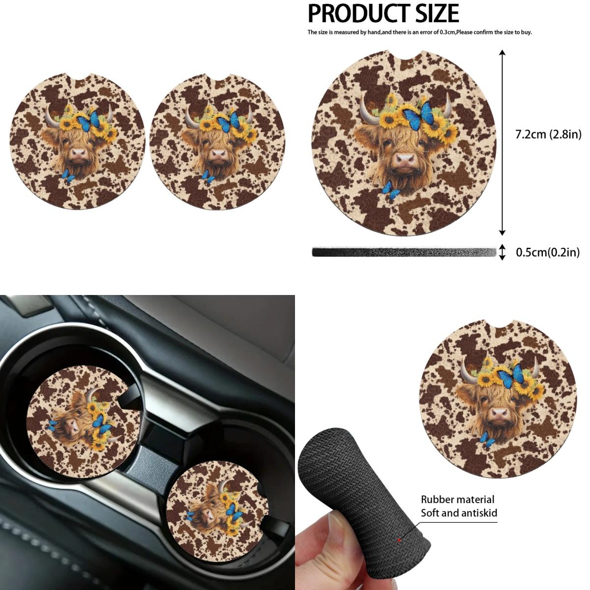 Aztec Highland Cow 14-Piece Auto Seat Cover Full Set Kit, Elastic Non-Slip Car Interior Ornament with Steering Wheel Cover, Coasters, Safety Pads, Garbage Bag & Keychain, Festive Holiday Gift for Men, 14 Pieces, Auto Interior