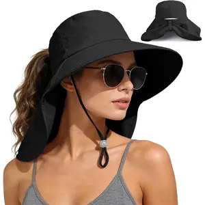 Summer Outdoor Sun Hat With Ponytail Hole Wide Brim Shawl Bucket Hat Fashion Korean Style Hat For Women