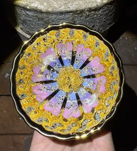 98744 Hand Carved Tea Cup with Intricate Gold and Pink Floral Design for Elegant Tea Time