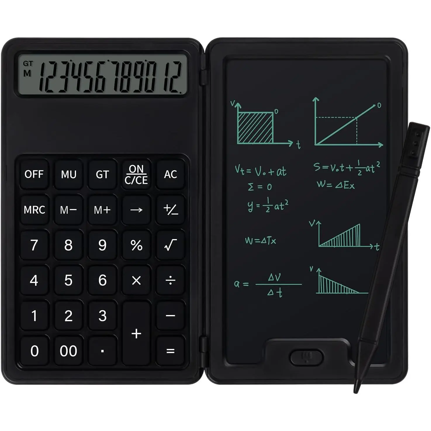 Desk Portable Basic Calculator with Notepad and Stylus, 12 Digit Large Display Multi-Function for Office, School,  & Basic Financial (Black)