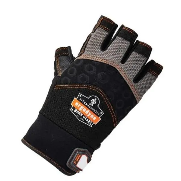 Ergodyne 150-17693 ProFlex 900 Half-Finger Impact Gloves - Black, Medium, Velcro, 0.22 lbs, Breathable Spandex, for Deburring, Drilling/Mining Work Safety Equipment