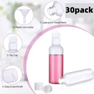30pack 120ml/4oz Clear Plastic Bottle with White Cap, with 6 funnels, 5.8 inch Height 1.5 inch Diameter Ideal for Travel and Personal Use