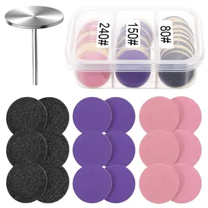 80-Piece 25mm Sanding Paper Discs with Metal Nail Drill Bit, #80/#150/#240 Grit Replacements, Compact Polish Storage for Pedicure Tools & Nail Care Needs