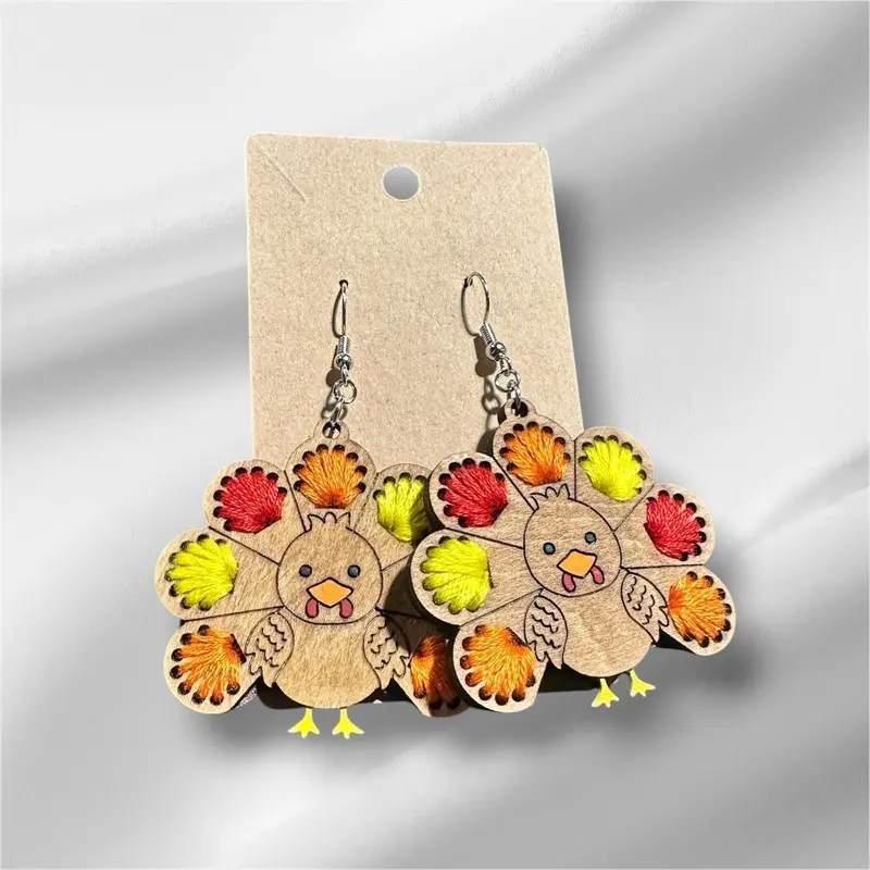 Wooden Turkey Day Earrings - Colorful Thanksgiving Jewelry for Festive Outfits