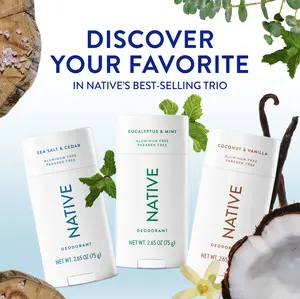 NATIVE Deodorant Stick Discovery 3-Pack - Aluminum-Free, 72-Hour Odor Protection, Natural Ingredients, Paraben-Free, Phthalate-Free, Sulfate-Free