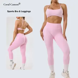 Coral Canton Sports Bra & Leggings Set