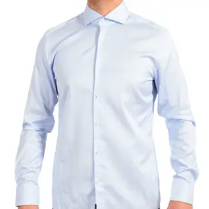 Hugo Boss Men's Light Blue Slim Fit Plaid Long Sleeve Dress Shirt US 15 IT 38