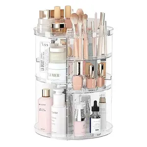 Rotating Makeup Organizer with Brush Holder, Multi-Function Storage Carousel for Bathroom Countertop Boxes, Kitchen Silicone, Adjustable Design Gift Steel