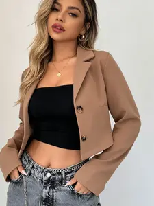A short women's fashion minimalist office-style blazer with a lapel design, a slimming and versatile little coat suitable for spring, perfect for small gatherings, bar/restaurant outings, workplace casual wear, and commuting