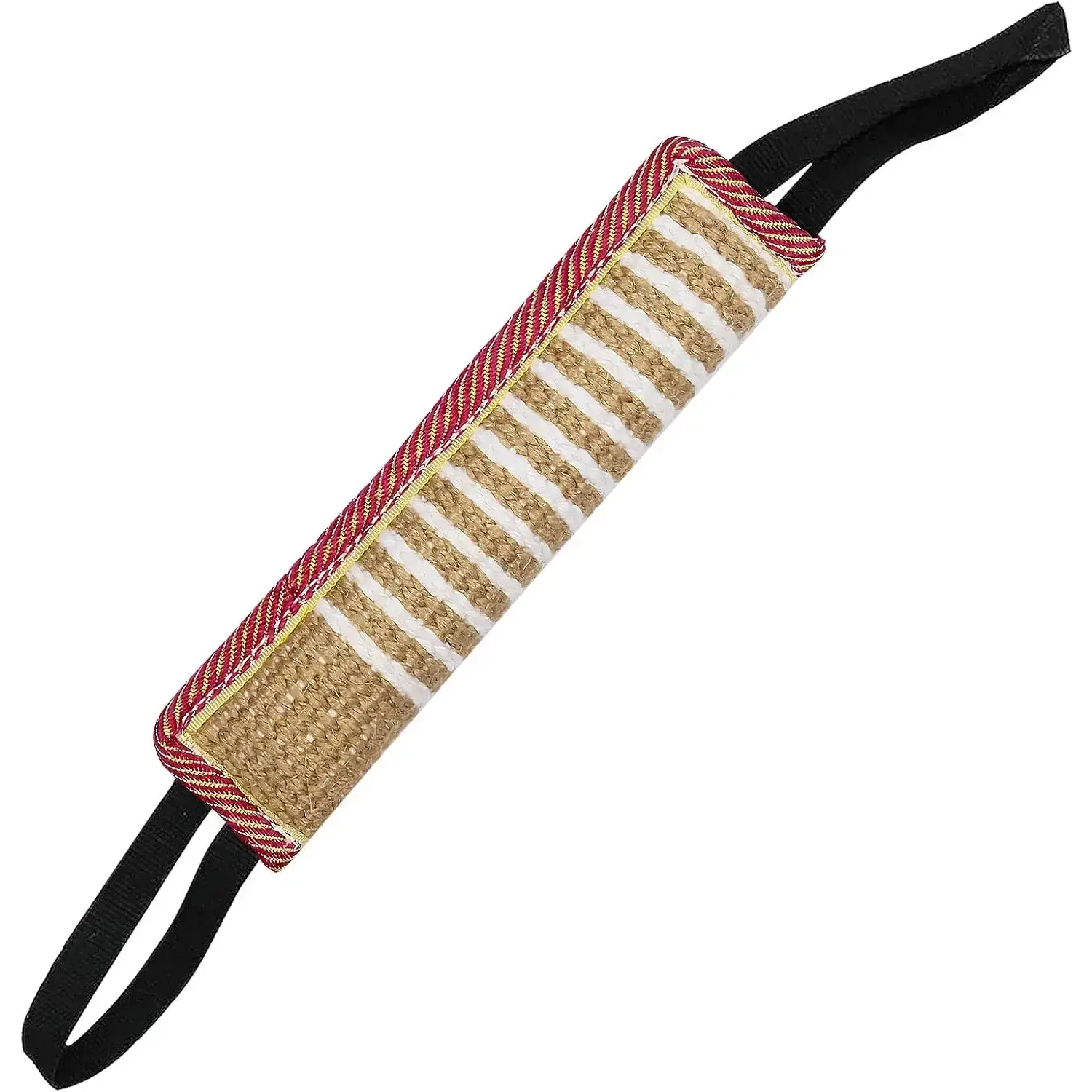 Striped Jute Dog Tug Toy & Training Bite Pillow - Ideal for Tug of War, Puppy Training - Interactive Pet Supply for Small to Medium Dogs (11.8" x 3.15"), Jute Material
