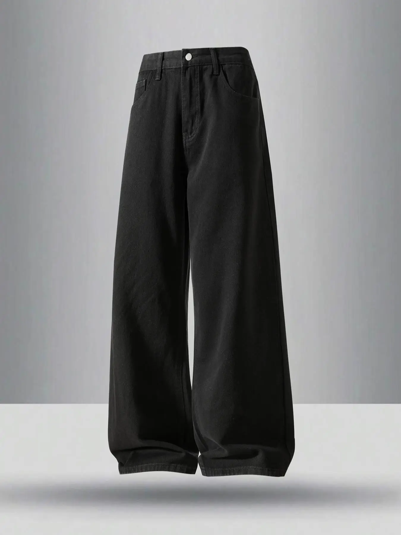 Men's Solid Wide Leg Jeans, Loose Casual Comfy Minimalist Denim Trousers for Daily Wear, Woven Bottoms for All Seasons