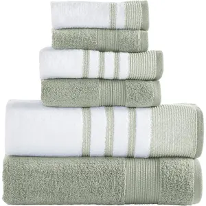 6 piece set 2 bath towels 2 hand towels 2 washcloths quick dry whitecontrast reinhart sage