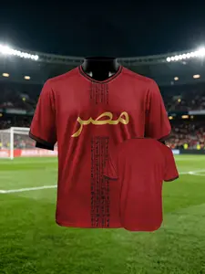 Egyptian Pharaoh Hieroglyphs Football Jersey, North African Fan Exclusive Quick-Dry T-Shirt, Soccer Shirt, Sporty Geometric Design, All Seasons Wear