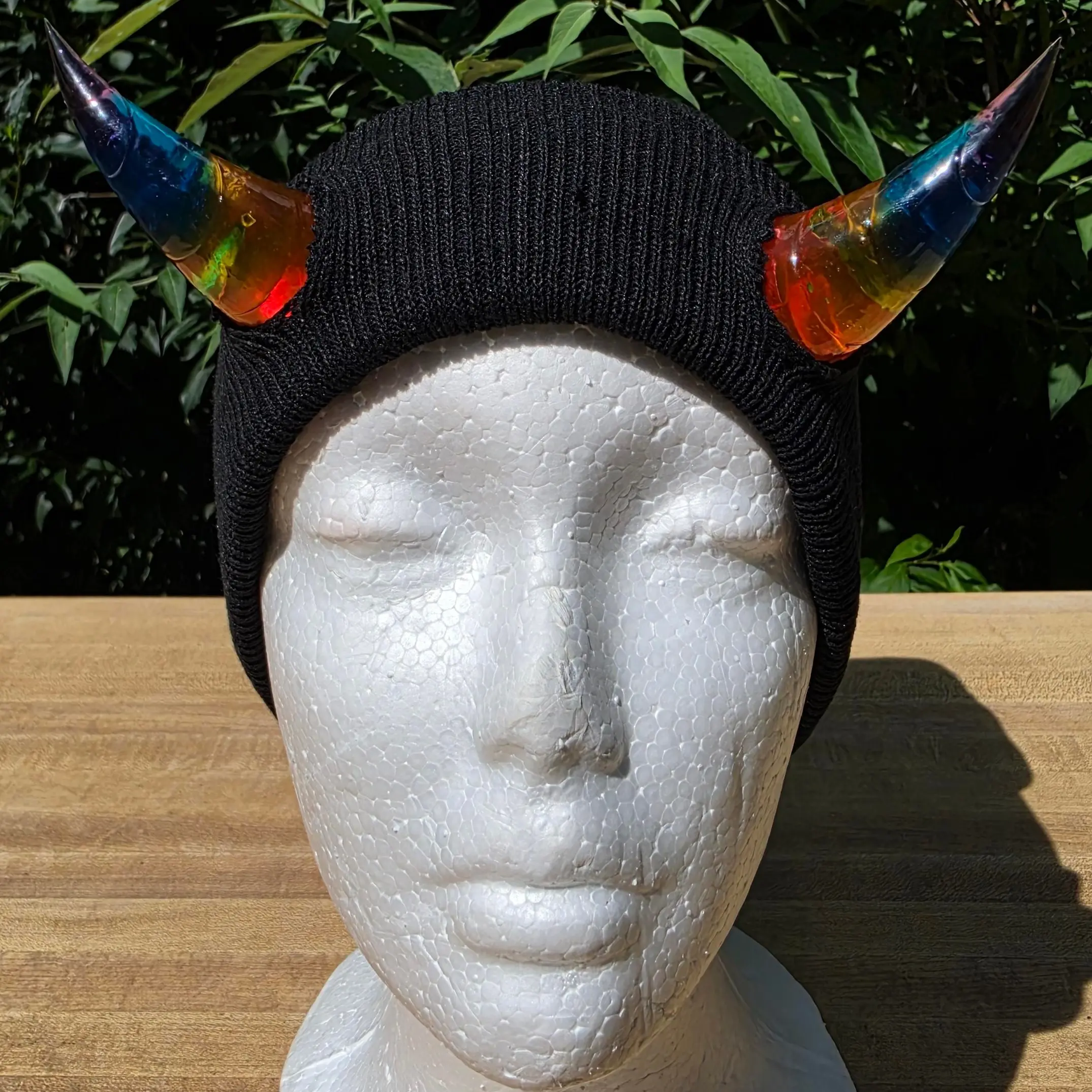 Rainbow Resin Horns-Beanie or enamel pin backing- perfect for Pride, Cosplay, photoshoots, casual wear accessories