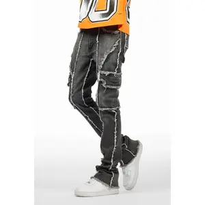 Revved Dark Grey Stacked Flare Jean